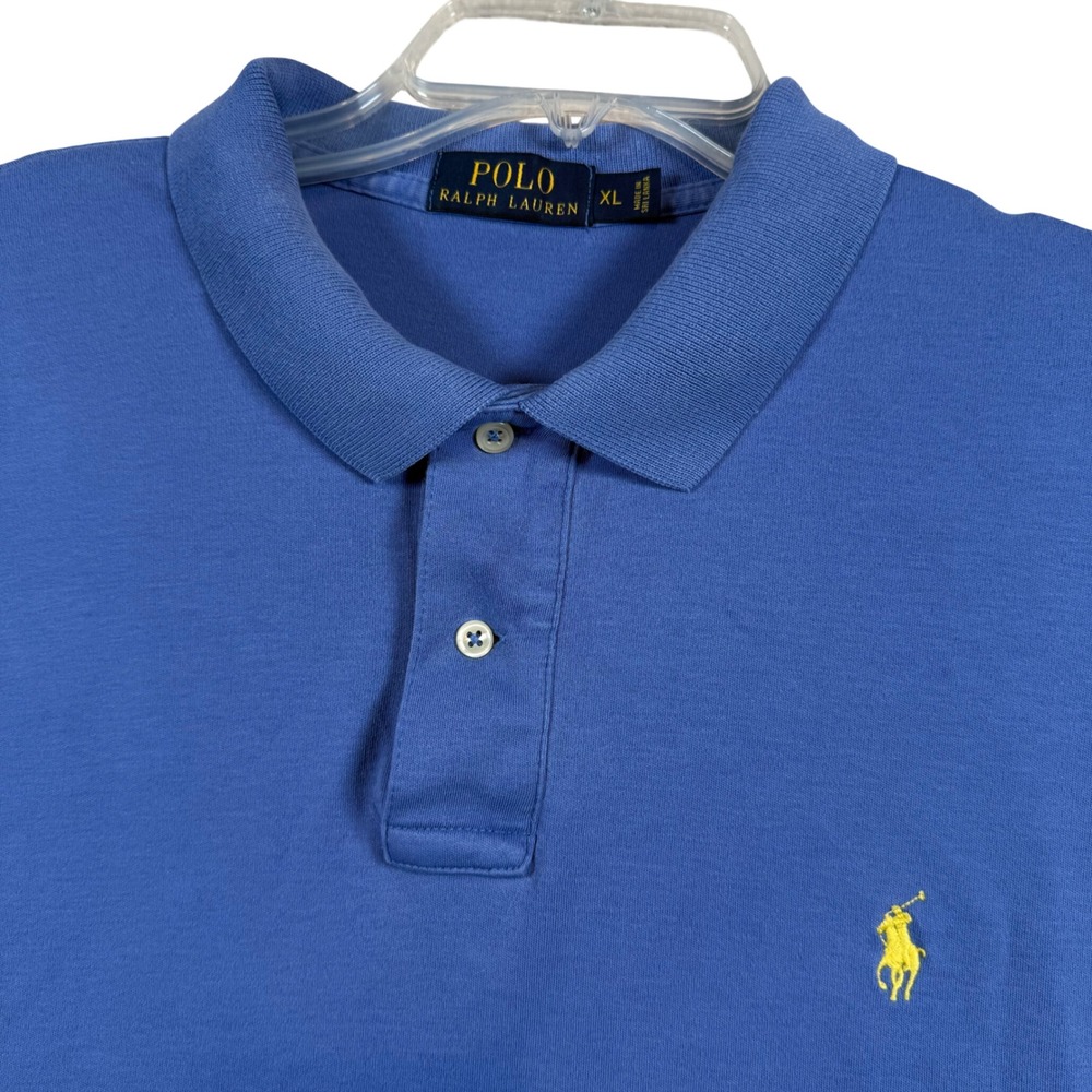 Polo Ralph Lauren Polo Shirt Men XL Blue Short Sleeve Yellow Pony Logo Cotton
